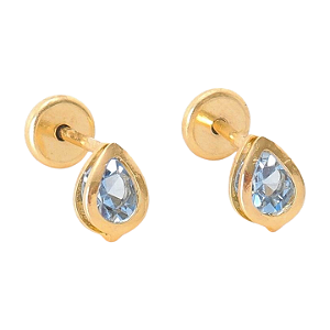 Brinco Baby Gota com Pedra 3mm Folheado a Ouro