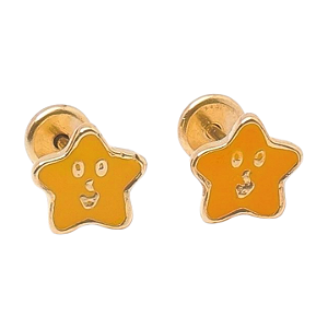 Brinco Baby Estrela Rostinho com Resina Folheado a Ouro