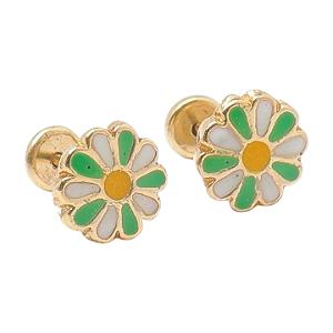 Brinco Baby Flor Resina Folheado a Ouro