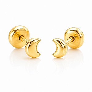 Brinco Infantil Lua Folheado a Ouro 18k Hipoalergênico Tarraxa Baby Delicado Feminino