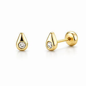 Brinco Infantil Gota com Pedra Folheado a Ouro 18k Hipoalergênico Tarraxa Baby Delicado Feminino