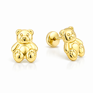 Brinco Infantil Ursinho Folheado a Ouro 18k Hipoalergênico Tarraxa Baby Delicado Feminino