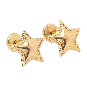 Brinco Estrela Lisa com Lateral Craquelada Folheado a Ouro