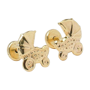 Brinco Baby Carrinho De Bebê Folheado a Ouro