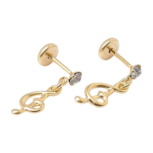 Brinco Baby Clave de Sol com Pedra 2,5m Folheada a Ouro