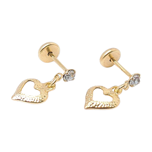 Brinco Baby Coração Vazado Com Pedra 2,5mm Folheado a Ouro
