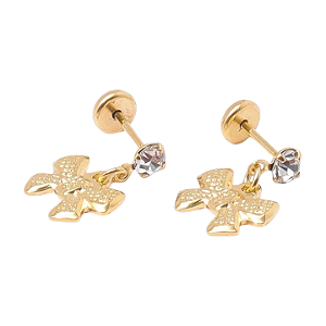 Brinco Baby Laço Craquelado Com Pedra 2,5mm Folheado a Ouro