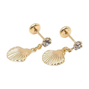 Brinco Baby Concha com Pedra 2,5mm Folheado a Ouro