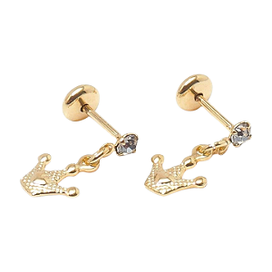 Brinco Coroa com Argola e Chatão Folheado a Ouro