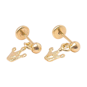 Brinco Baby Bolinha com Coroa Folheado a Ouro