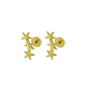 Brinco Baby Estrelinha Tripla Folheado a Ouro