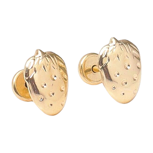 Brinco Morango Gordinho Folheado a Ouro