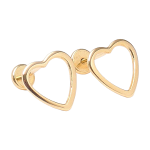 Brinco Infantil Coração Grande Vazado Folheado a Ouro