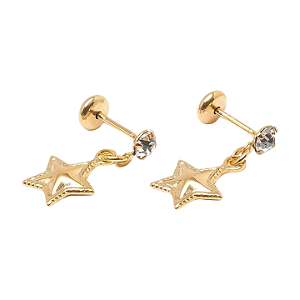Brinco Baby Estrela com Pedra Folheada a Ouro