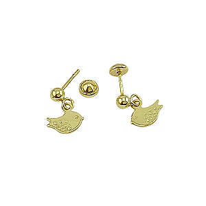 Brinco Infantil Passarinho com Bolinha Folheado a Ouro