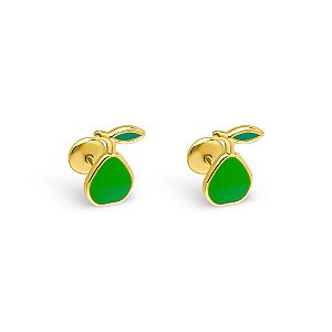 Brinco Baby Pera com Resina Folheado a Ouro