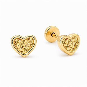 Brinco Baby Coração Craquelado Folheado a Ouro