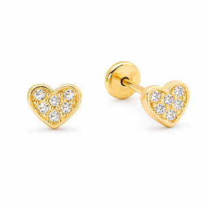 Brinco Baby Coração Cravejado Zircônia Folheado a Ouro