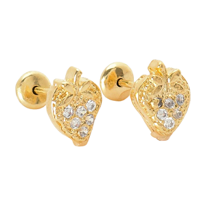 Brinco Baby Morango Cravejado Folheado a Ouro