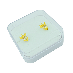 Brinco Baby Coroa com Pedra Zircônia Folheado a Ouro