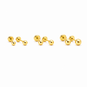 Brinco Trio Baby Bolinha Coração 3, 2,5 e 2mm Folheado a Ouro