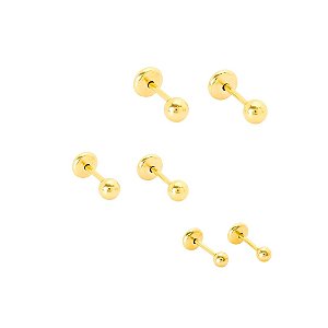 Brinco Trio Baby Bolinha Coração 3, 2,5 e 2mm Folheado a Ouro