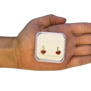 Brinco Baby Coração com Resina e Pedra 2,5mm Folheado a Ouro