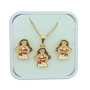 Conjunto Infantil Menina Índia Brinco Baby, Colar e Pingente Folheado A Ouro