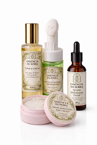 Kit de Cuidados Faciais Naturais - Espuma de Limpeza, Peeling de Cristais de Quartzo, Sérum e Hidratante