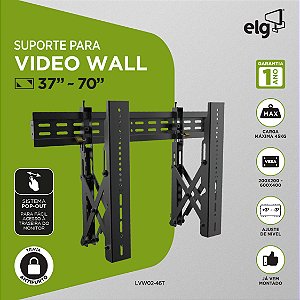 Suporte Videowall de Parede Retrátil com Pop-Out, Monitor LCD/LFD 37" a 70", Preto, LVW02-46T, ELG