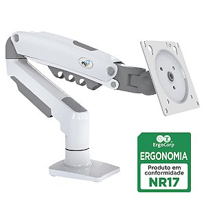 Suporte Ergonômico de Mesa, Monitor 17" a 35", Pistão a Gás, Giro 360°, Suporta Até 9kg, Branco, F80W, ELG