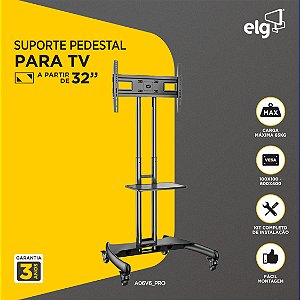 Suporte Pedestal Móvel para TV, Suporte Até 65kg, Rodízios, Altura Ajustável 112-152cm, Preto, A06V6_PRO, ELG