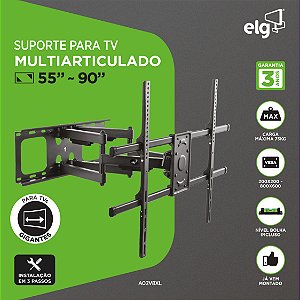 Suporte Articulado de Parede para TV, 55" a 90", Suporte Até 75kg, Distância Ajustável, Preto, A02V8XL, ELG