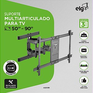 Suporte Multiarticulado de Parede para TV, 50" a 90", Suporte Até 60kg, Preto, A02V8N, ELG
