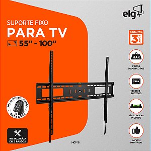 Suporte Fixo de Parede para TV, 55" a 100", Suporte Até 75kg, Preto, N01V8, ELG