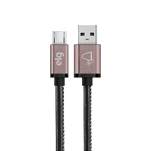 Cabo Micro USB, Sincronização e Recarga 12W 2.4A, Tecido Natural Costurado, 1 metro, Preto, SKN510BK, ELG