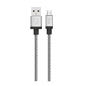Cabo Micro USB, Sincronização e Recarga 12W 2.4A, Aço Inox Ultra Resistente, 1 metro, Silver, INX510SL, ELG