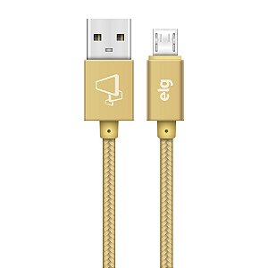Cabo Micro USB, Sincronização e Recarga 12W 2.4A, Nylon Trançado com Blindagem, 2 metros, Dourado, M520BG, ELG