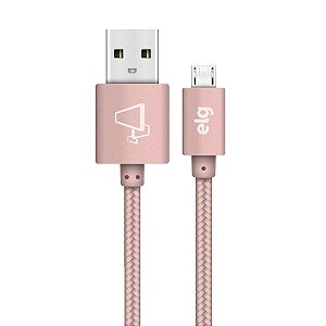 Cabo Micro USB, Sincronização e Recarga 12W 2.4A, Nylon Trançado Reforçado, 1 metro, Rose Gold, M510BRG, ELG