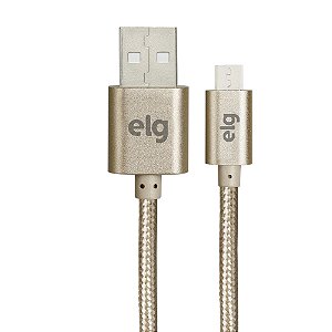 Cabo Micro USB, Sincronização e Recarga 12W 2.4A, Nylon Trançado Reforçado, 1 metro, Dourado, M510BG, ELG
