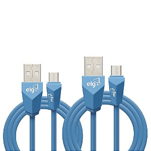 Combo Cabo Micro USB, Sincronização e Recarga 12W 2.4A, Kit 1 metro + 2 metros, Azul, CMB512BE, ELG