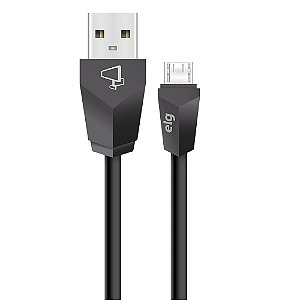 Cabo Micro USB, Sincronização e Recarga 12W 2.4A, Textura Suave ao Toque com Blindagem, 1,8 metro, Preto, M518, ELG