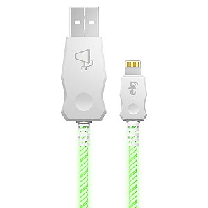 Cabo Lightning Iluminado com LED Verde, Sincronização e Recarga 12W 2.4A, Malha Trançada, 1 metro, LED810VD, ELG