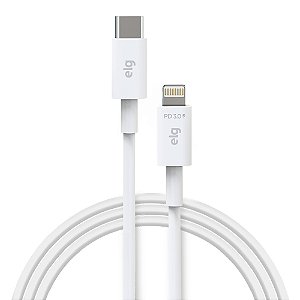 Cabo USB-C para Lightning, Sincronização e Recarga 20W 3A, 2 metros, Branco, L810PD, ELG