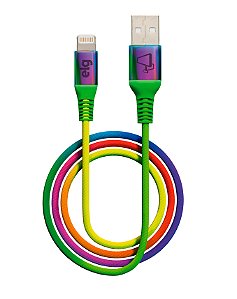 Cabo Lightning, Sincronização e Recarga 12W 2.4A, Nylon Trançado Estilo Rainbow, 1 metro, Colorido, L810RB, ELG