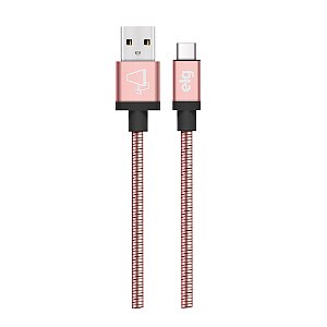 Cabo USB Tipo-C, Sincronização e Recarga 15W 3A, Aço Inox Ultra Resistente, 1 metro, Rose Gold, INXC10RG, ELG