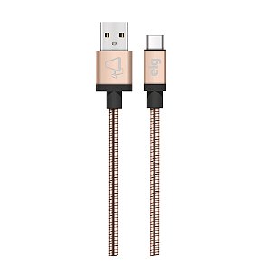 Cabo USB Tipo-C, Sincronização e Recarga 15W 3A, Aço Inox Ultra Resistente, 1 metro, Dourado, INXC10GD, ELG