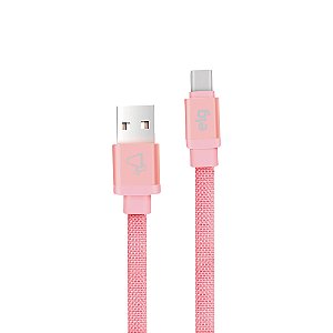 Cabo USB Tipo-C, Sincronização e Recarga 12W 2.4A, Tecido Reforçado, 1 metro, Rosa, CNVC10PK, ELG