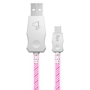 Cabo USB Tipo-C com LED Rosa, Sincronização e Recarga Rápida 15W 3A, 1 metro, LEDC10PK, ELG
