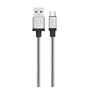 Cabo USB Tipo-C, Sincronização e Recarga 15W 3A, Aço Inox Ultra Resistente, 1 metro, Prata, INXC10SL, ELG